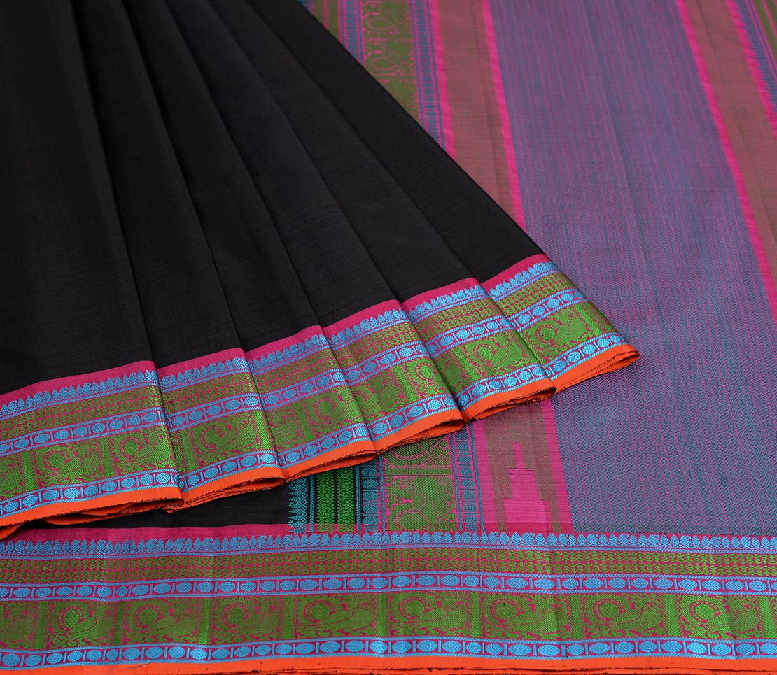 Kanjivaram Silk Saree in Black with threadwork