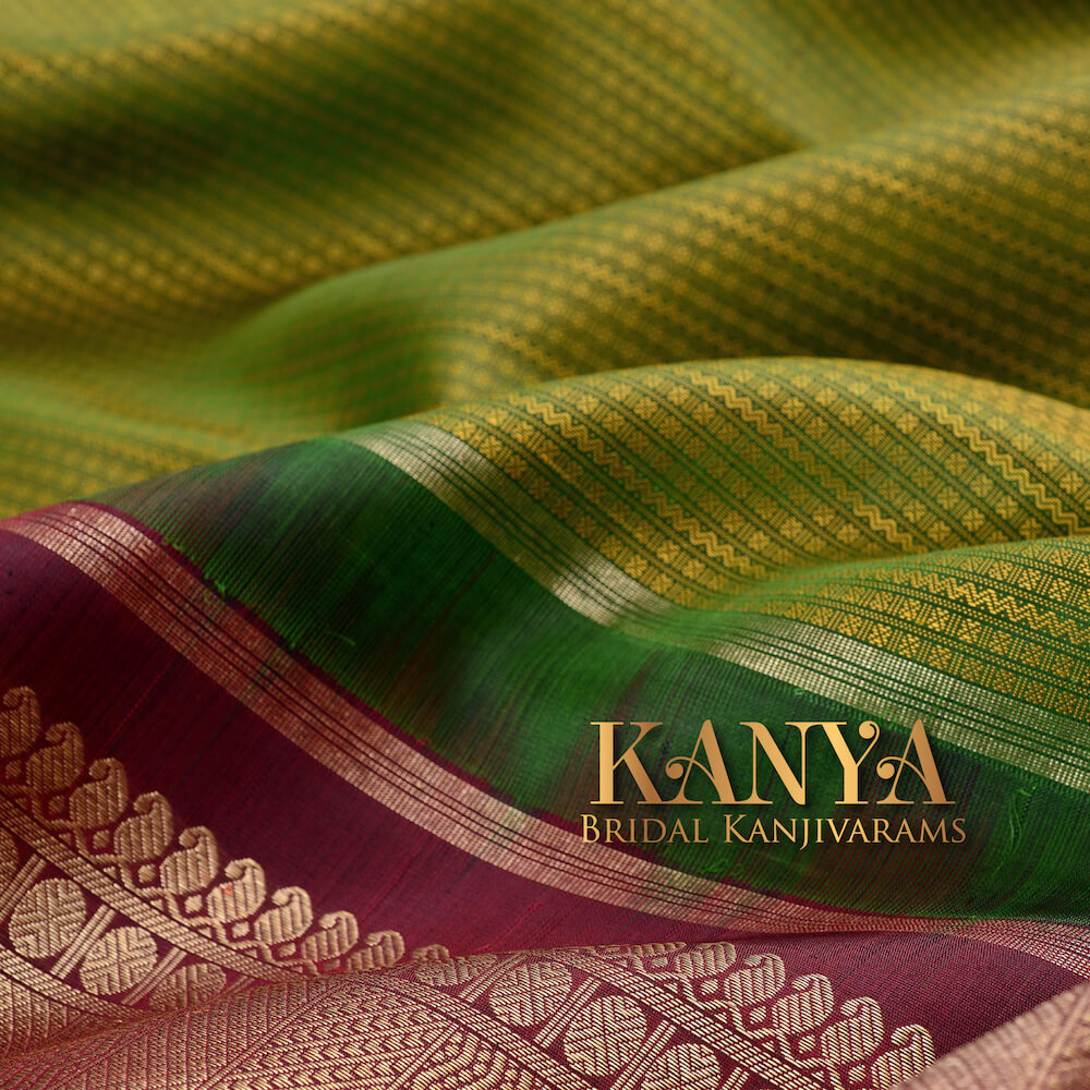 Green Handwoven Kanchi Cotton Saree 10060866 | Avishya.com