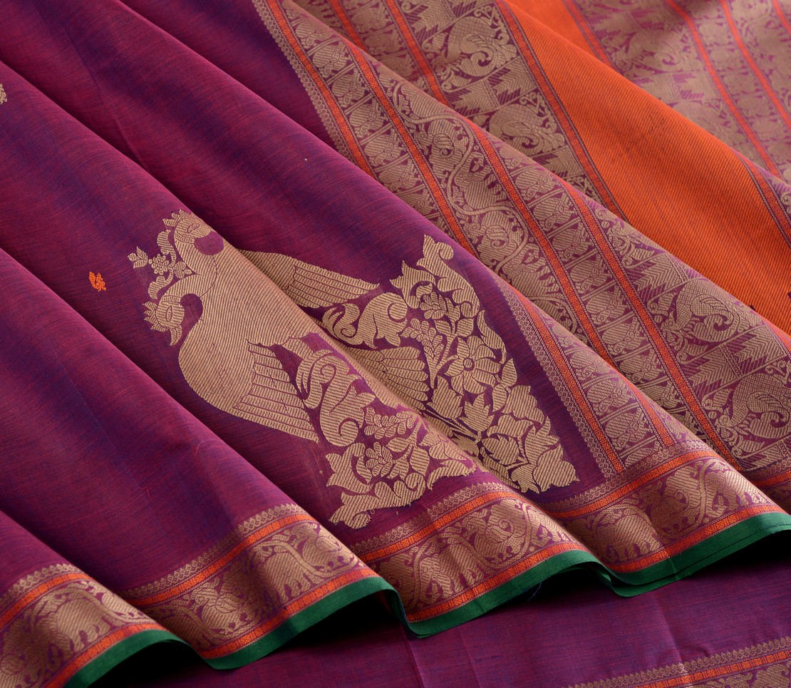 Elegant Kanchi cotton Parutti Gandaberunda Corner motif Weavemaya Bangalore India Maya Purple 4582235 4