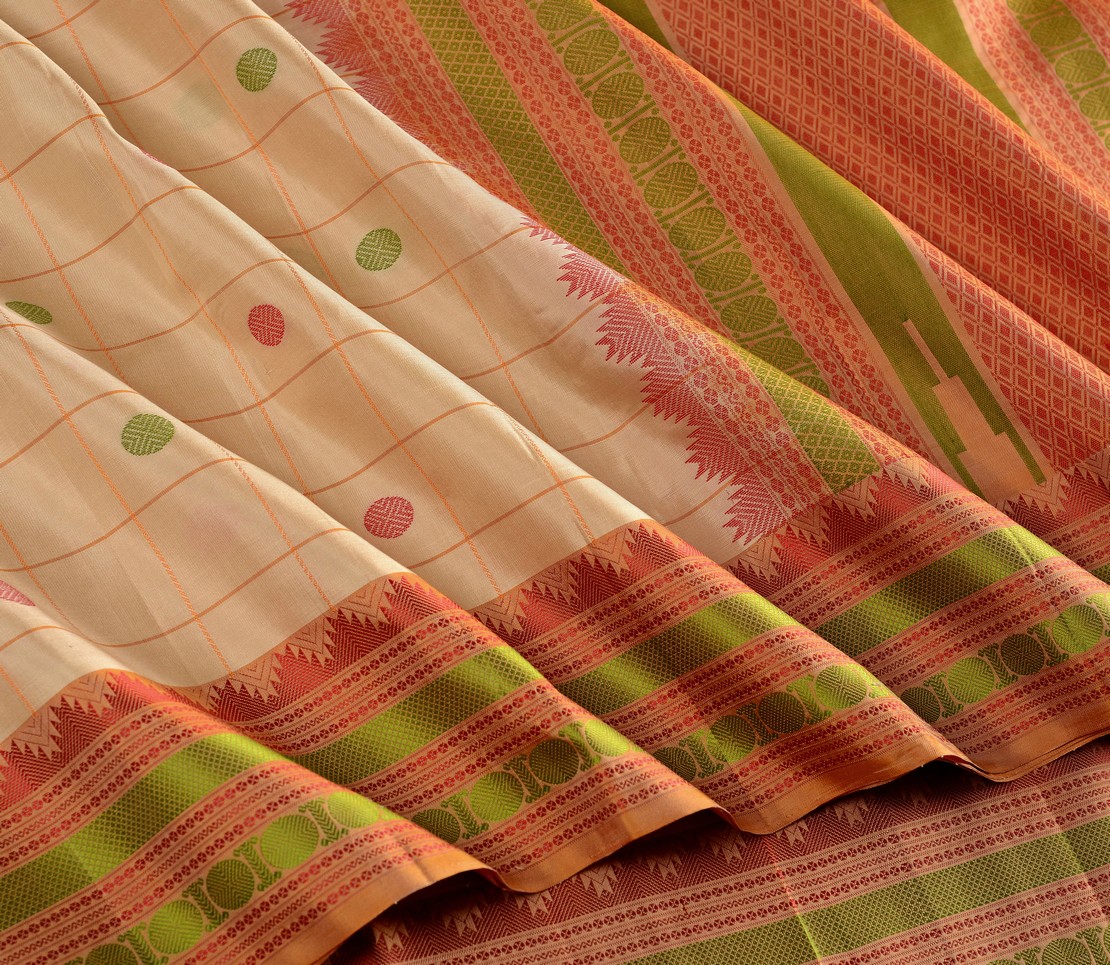 Elegant Threadwork Kanjivaram silk saree Mrudula Weavemaya Bangalore India Maya Beige 4532228 4