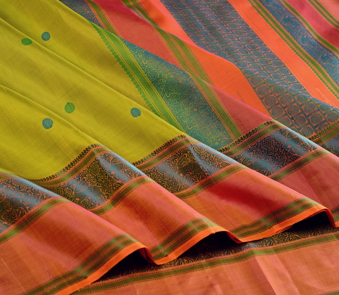 Elegant Threadwork Kanjivaram silk saree Mrudula Weavemaya Bangalore India Maya Lemon Green 4532231 4