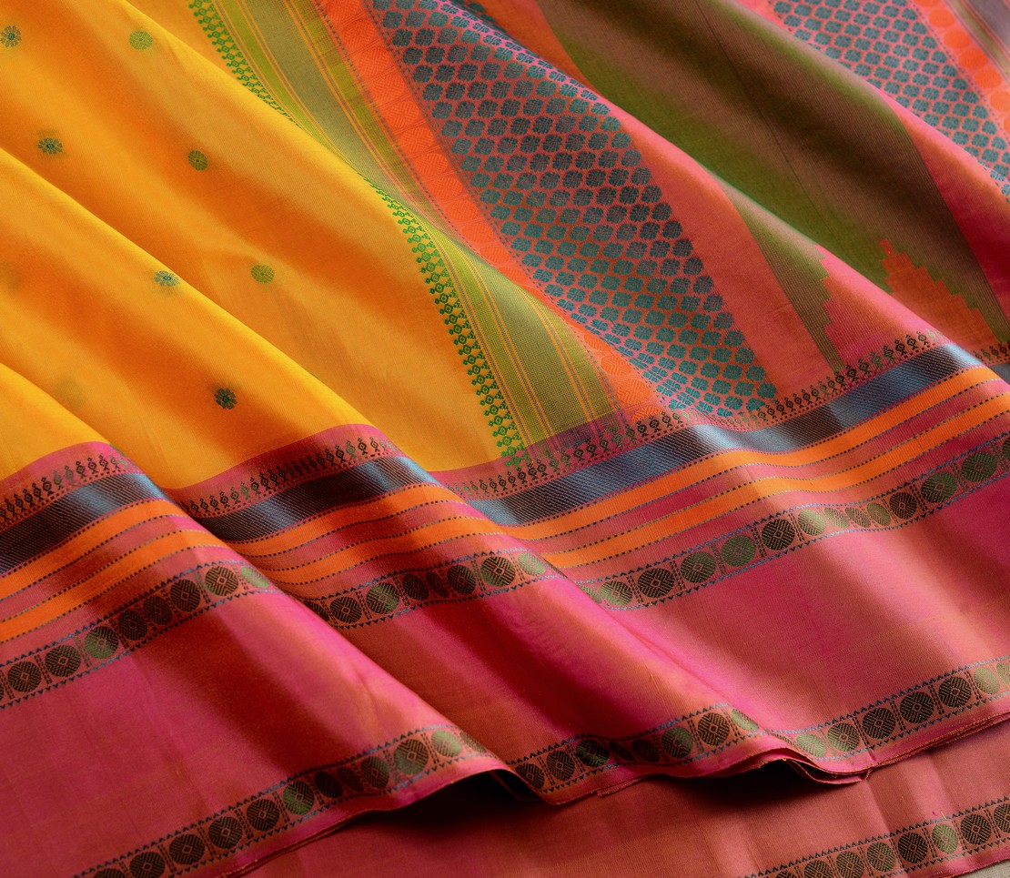 Elegant Threadwork Kanjivaram silk saree Mrudula Weavemaya Bangalore India Maya Sage Yellow 4532233 4