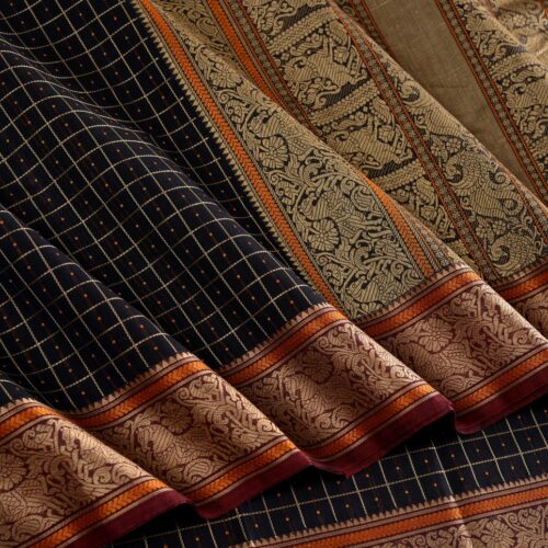 Elegant Kanchi Cotton Parutti Lakshadeepam Small Border Weavemaya Bangalore India Maya Black 220802 3