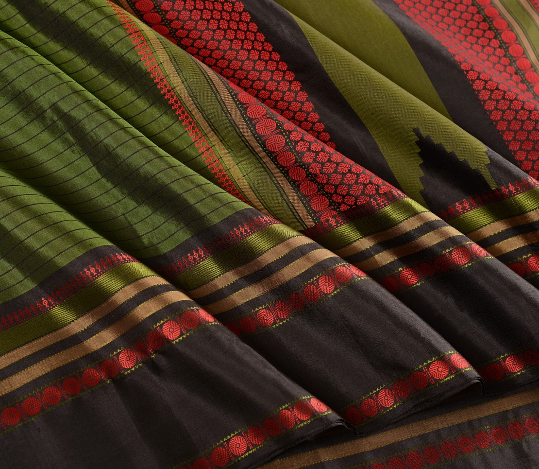 Elegant Kanjivaram Mrudula Threadwork Lines Weavemaya Bangalore India Maya Dark Green 5582210 4