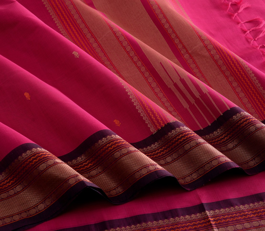 Elegant Kanchi Cotton Parutti Butta Small Border Weavemaya Bangalore India Maya Pink 8122012 3