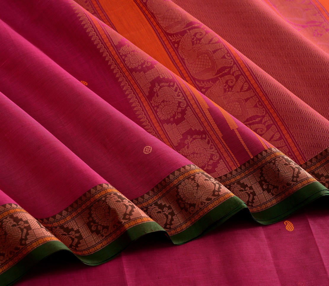 Elegant Kanchi Cotton Parutti Butta Small Border Weavemaya Bangalore India Maya Pink 8122024 3