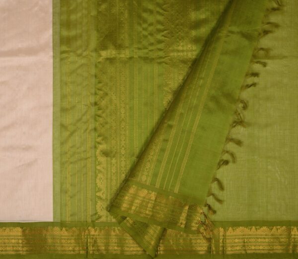 Elegant Kanchi Silkcotton Mishratantu Korvai Border Weavemaya Bangalore India Maya White 1292203 2