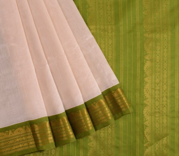 Elegant Kanchi Silkcotton Mishratantu Korvai Border Weavemaya Bangalore India Maya White 1292203 3