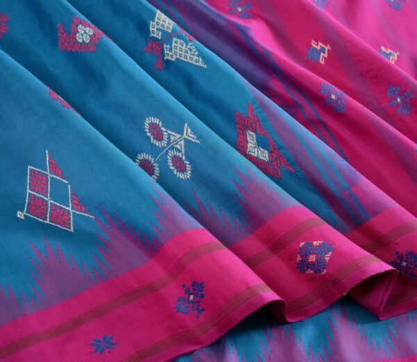 Elegant Kanjivaram Sampradaya Korvai Temple Kasuti Hand Embroidery Weavemaya Bangalore India Maya Copper Sulphate Blue RS212219 4