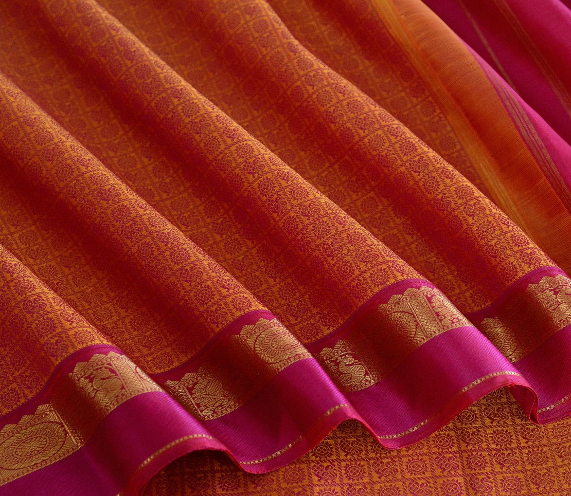 Elegant Kanjivaram Sampradaya Mayil Chakram Jacquard Weavemaya Bangalore India Maya Rust Orange 2602306 4
