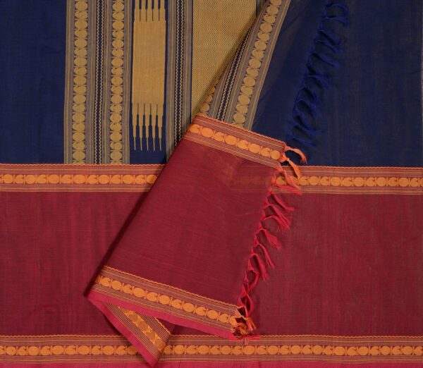 Elegant Kanchi Cotton Parutti Mubbhagam Weavemaya Bangalore India Maya Navy Blue 8122003 2