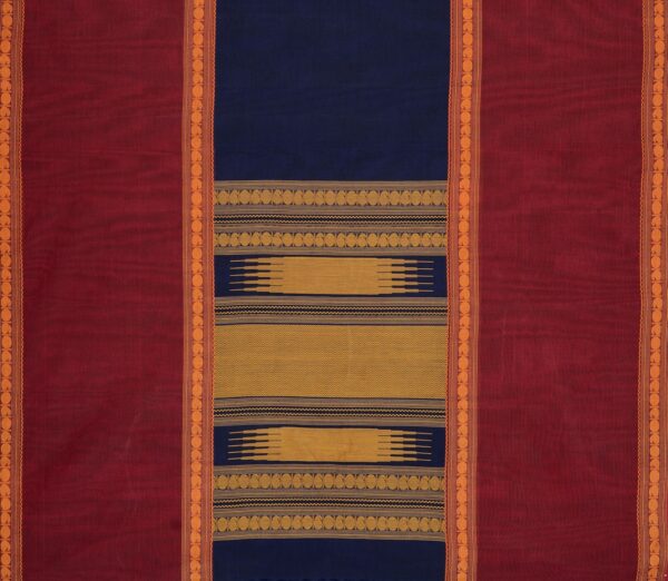 Elegant Kanchi Cotton Parutti Mubbhagam Weavemaya Bangalore India Maya Navy Blue 8122003 3