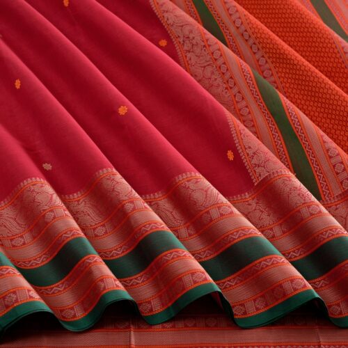 Elegant Kanchi Cotton Parutti Tall Border Butta Weavemaya Bangalore India Maya Red 8122029 4