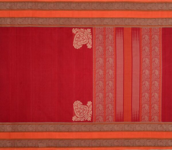 Elegant Kanchi Cotton Parutti Tall Border Corner Motif Weavemaya Bangalore India Maya Red 8122023 1