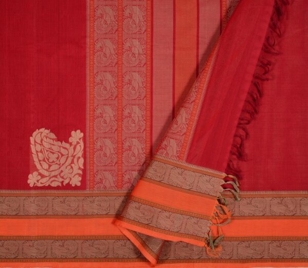 Elegant Kanchi Cotton Parutti Tall Border Corner Motif Weavemaya Bangalore India Maya Red 8122023 2