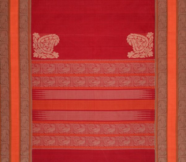Elegant Kanchi Cotton Parutti Tall Border Corner Motif Weavemaya Bangalore India Maya Red 8122023 3