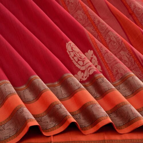 Elegant Kanchi Cotton Parutti Tall Border Corner Motif Weavemaya Bangalore India Maya Red 8122023 4