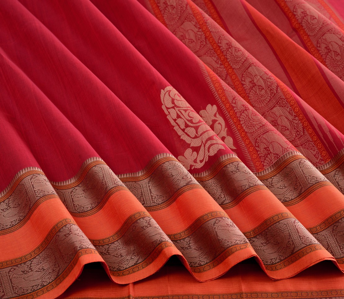 Elegant Kanchi Cotton Parutti Tall Border Corner Motif Weavemaya Bangalore India Maya Red 8122023 4