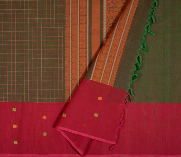 Elegant Kanchi Cotton Parutti Tall Border Kattam Weavemaya Bangalore India Maya Green 6252370 2