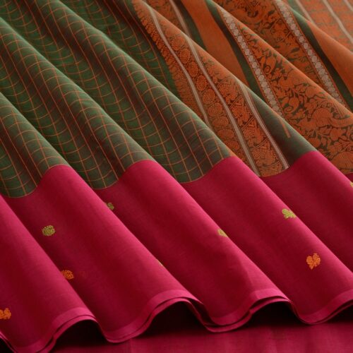 Elegant Kanchi Cotton Parutti Tall Border Kattam Weavemaya Bangalore India Maya Green 6252370 4