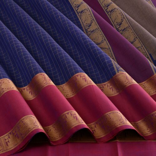 Elegant Kanchi Cotton Parutti Tall Border Kattam Weavemaya Bangalore India Maya Navy Blue 4582227 3