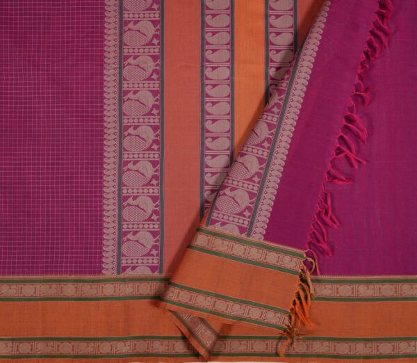 Elegant Kanchi Cotton Parutti Tall Border Kattam Weavemaya Bangalore India Maya Purple 8122069 2