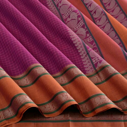 Elegant Kanchi Cotton Parutti Tall Border Kattam Weavemaya Bangalore India Maya Purple 8122069 4