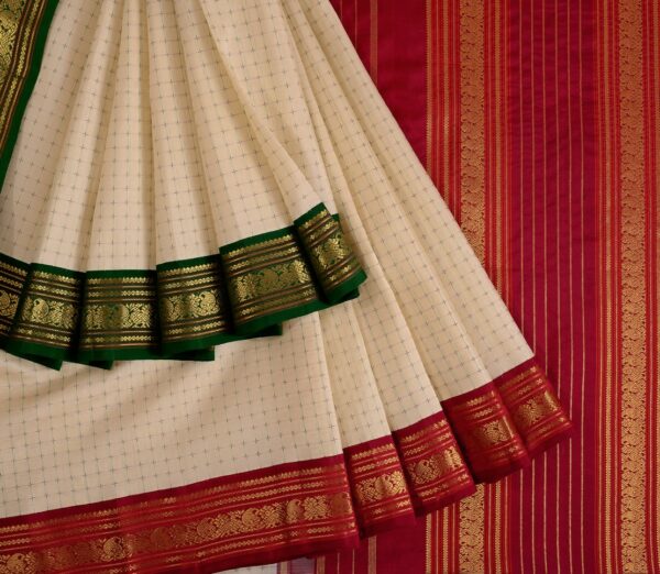 Elegant Kanjivaram Sampradaya Korvai Border Plus Butta Double Pallu Weavemaya Bangalore India Maya Offwhite 2592310 3a