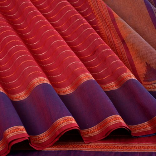 Elegant Kanchi Silkcotton Mishratantu Threadwork Veldhari Weavemaya Bangalore India Maya Carmine Red 452368 4