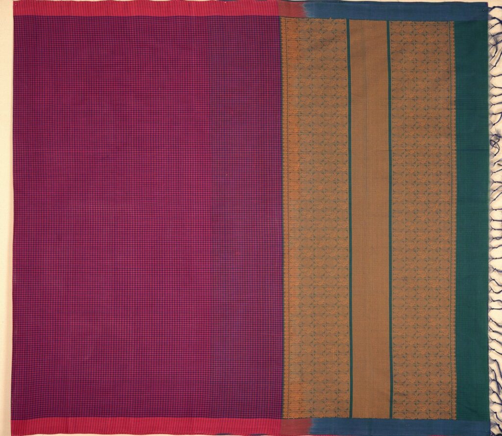 Kanchi Cotton Saree in Pink-Blue Podi-Kattam 30002323