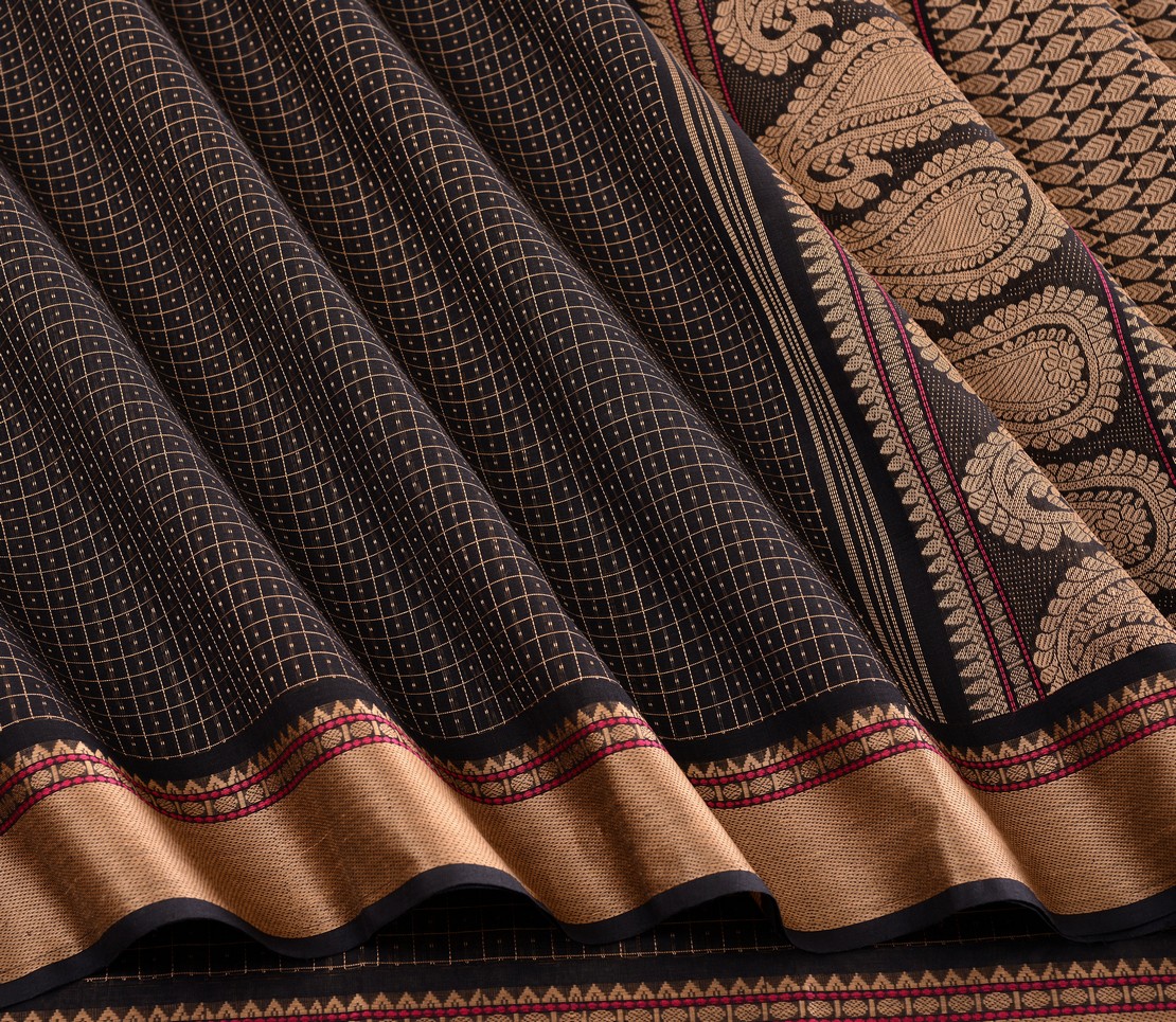 Elegant Kanchi Cotton Parutti Small Border Lakshadeepam Weavemaya Bangalore India Maya Black 30002313 3