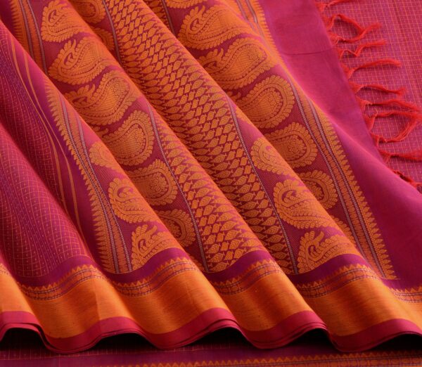 Elegant Kanchi Cotton Parutti Small Border Lakshadeepam Weavemaya Bangalore India Maya Dark Pink 30002311 4