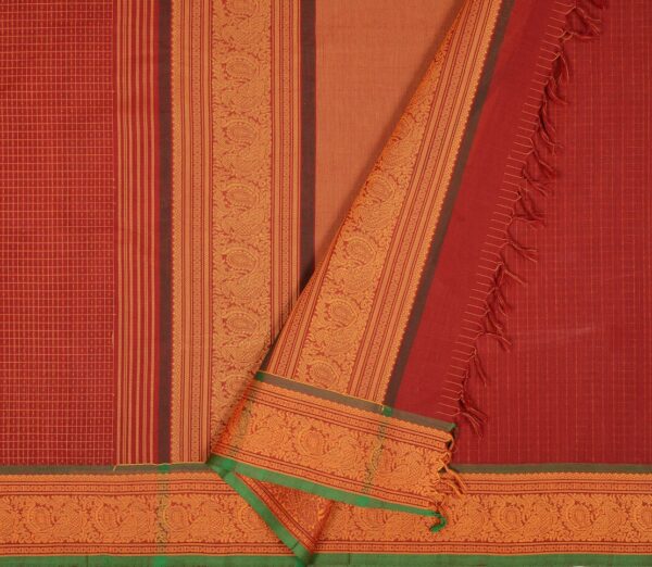Elegant Kanchi Cotton Parutti Small Border Lakshadeepam Weavemaya Bangalore India Maya Kumkumam Red 30002308 2
