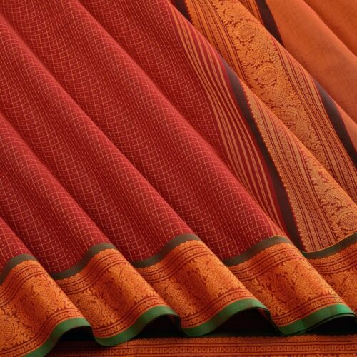 Elegant Kanchi Cotton Parutti Small Border Lakshadeepam Weavemaya Bangalore India Maya Kumkumam Red 30002308 3