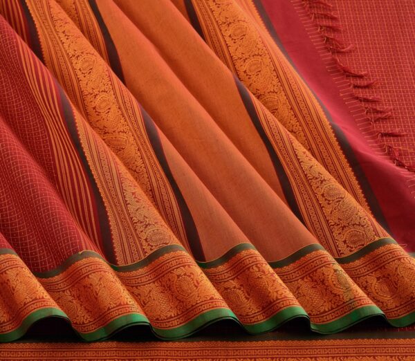 Elegant Kanchi Cotton Parutti Small Border Lakshadeepam Weavemaya Bangalore India Maya Kumkumam Red 30002308 4