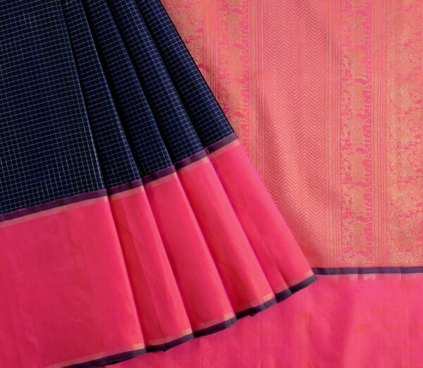 Elegant Kanjivaram Kanya Gold Kattam Tall Border Rich Pallu Weavemaya Bangalore India Maya Navy Blue 462304 2