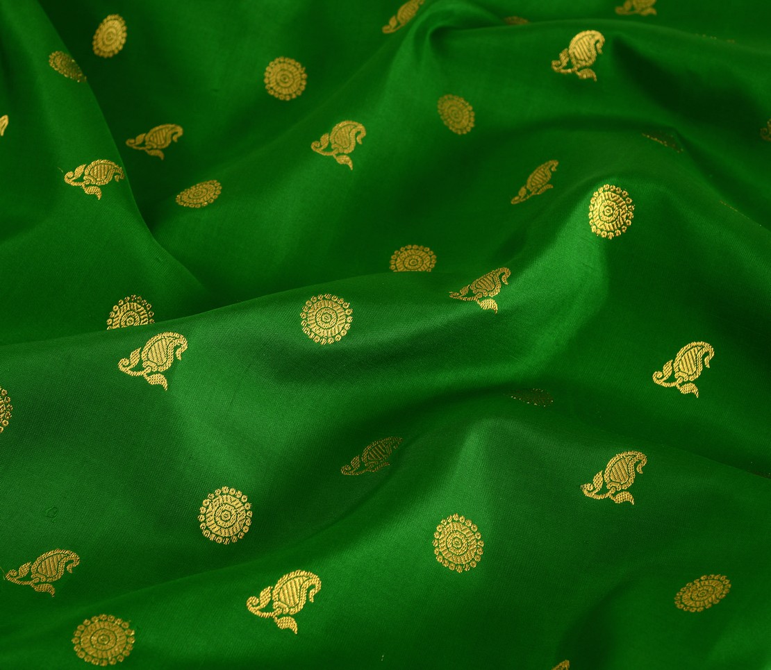 Elegant Handloom Kanjivaram Silk Yardage Zari Butta Weavemaya Bangalore India Maya Green MSJ2302 3