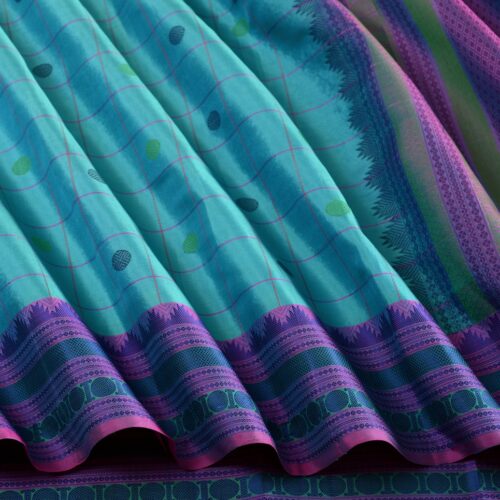 Elegant Kanjivaram Mrudula Kattam Butta Threadwork Weavemaya Bangalore India Maya Blue 462321 4