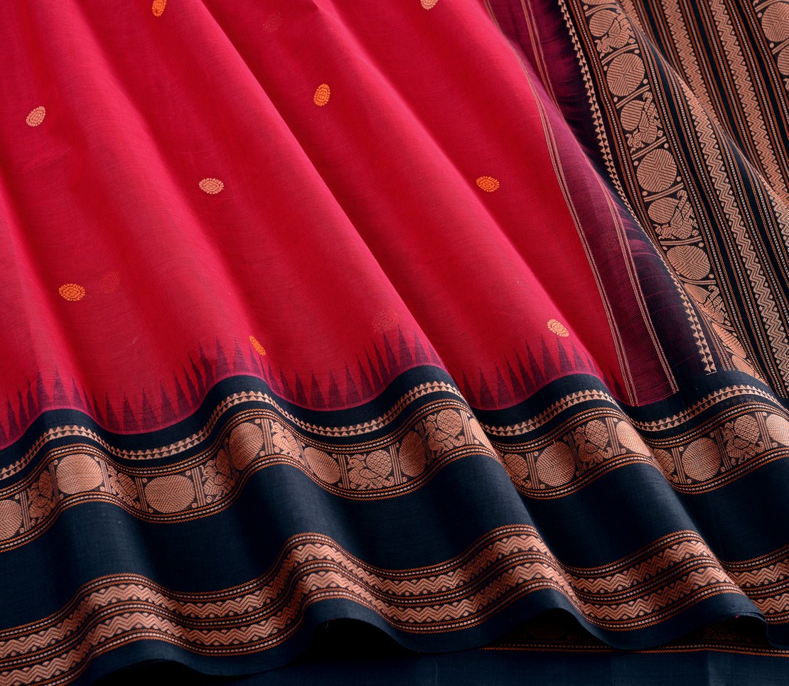 Elegant Kanchi Cotton Parutti Butta Korvai Temple Border Weavemaya Bangalore India Maya Deep Red 1452303 4