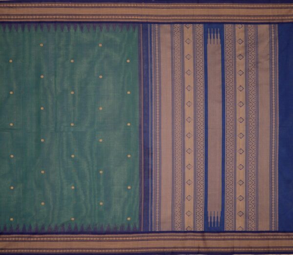 Elegant Kanchi Cotton Parutti Butta Korvai Temple Border Weavemaya Bangalore India Maya Peacock Blue 1032307 1