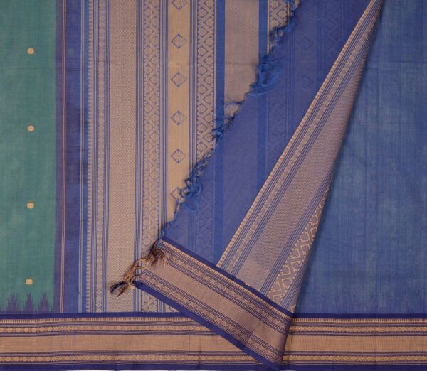 Elegant Kanchi Cotton Parutti Butta Korvai Temple Border Weavemaya Bangalore India Maya Peacock Blue 1032307 2