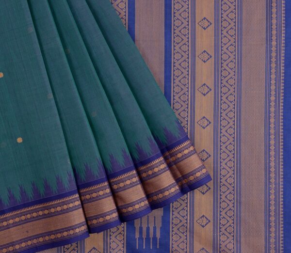 Elegant Kanchi Cotton Parutti Butta Korvai Temple Border Weavemaya Bangalore India Maya Peacock Blue 1032307 3