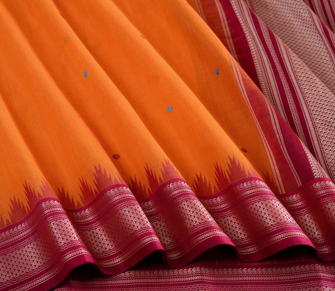 Elegant Kanchi Cotton Parutti Butta Korvai Temple Silk Border Weavemaya Bangalore India Maya Mustard 1452301 4