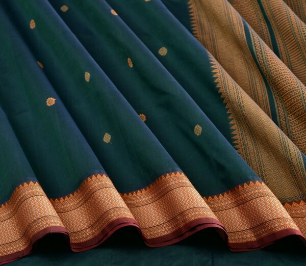 Elegant Kanchi Silkcotton Mishratantu Threadwork Butta Weavemaya Bangalore India Maya Bottle Green 1492324 3