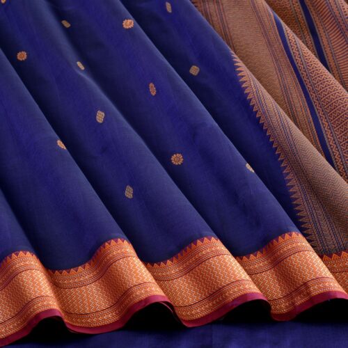 Elegant Kanchi Silkcotton Mishratantu Threadwork Butta Weavemaya Bangalore India Maya Navy Blue 1492321 3
