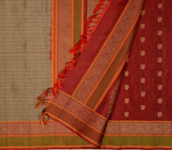 Elegant Kanjivaram Mrudula Threadwork Horizontal Lines Weavemaya Bangalore India Maya Grey 1442351 2