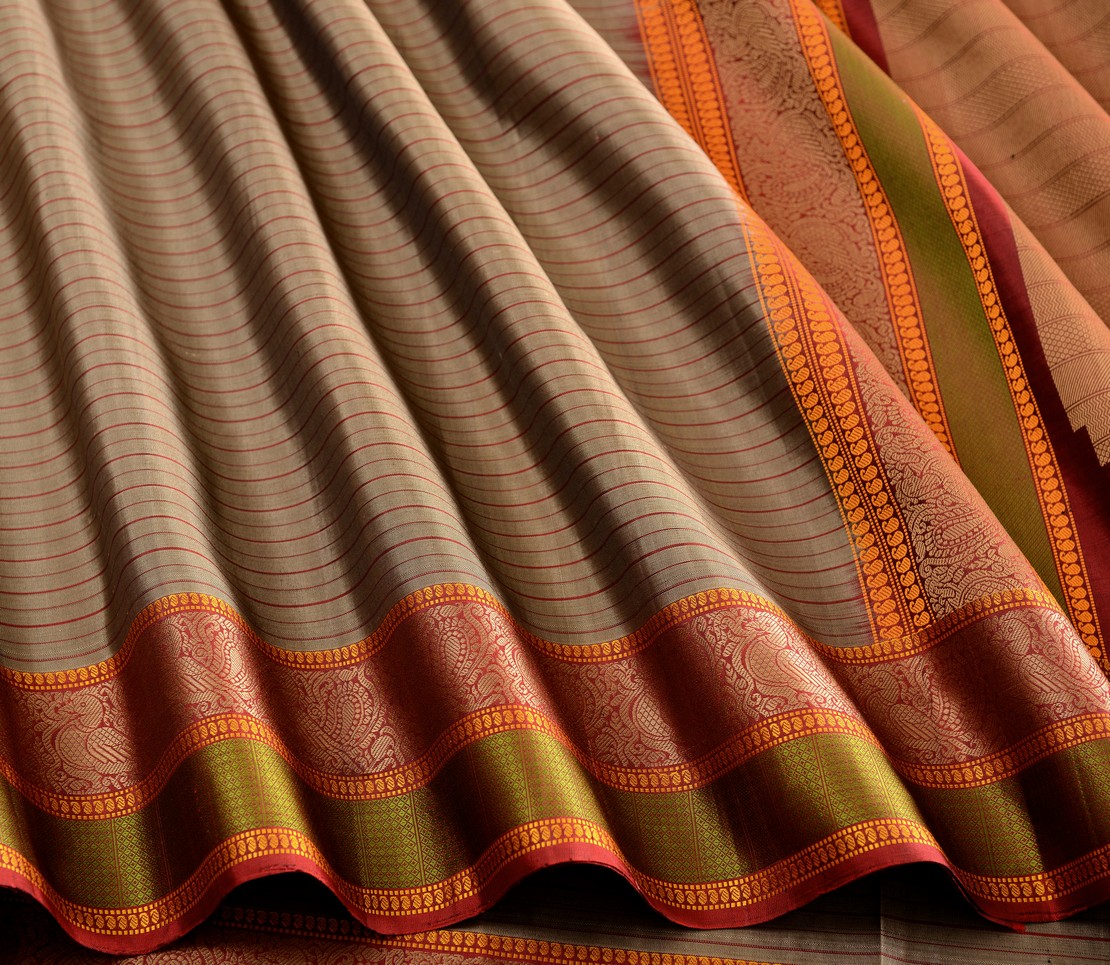 Elegant Kanjivaram Mrudula Threadwork Horizontal Lines Weavemaya Bangalore India Maya Grey 1442351 4