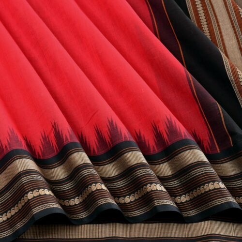 Elegant Kanchi Cotton Parutti Korvai Temple Border Weavemaya Bangalore India Maya Red 1032306 4