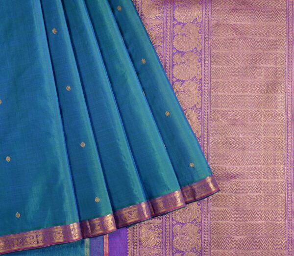 Elegant Kanjivaram Kanya Zari Butta Rich Pallu Weavemaya Bangalore India Maya Peacock Blue 1442303 3