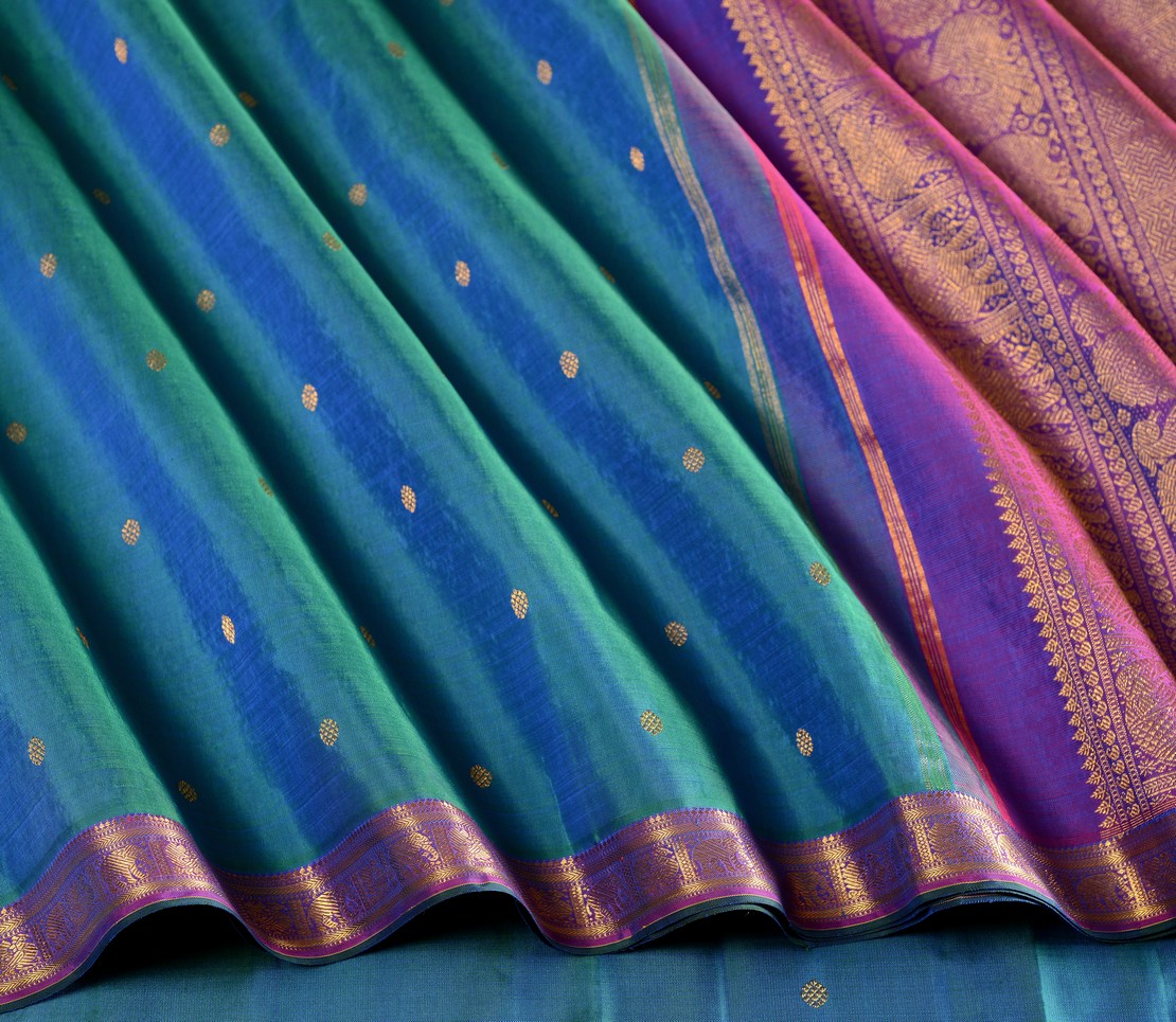 Elegant Kanjivaram Kanya Zari Butta Rich Pallu Weavemaya Bangalore India Maya Peacock Blue 1442303 4